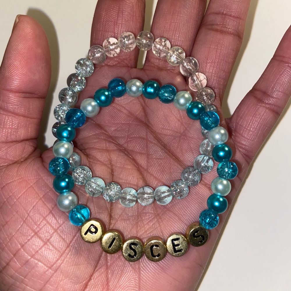 Handmade PISCES Alphabet Glass Bead Bracelet Set